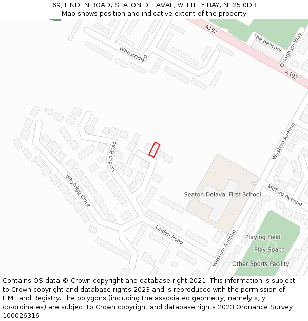 69, LINDEN ROAD, SEATON DELAVAL, WHITLEY BAY, NE25 0DB: Location map and indicative extent of plot