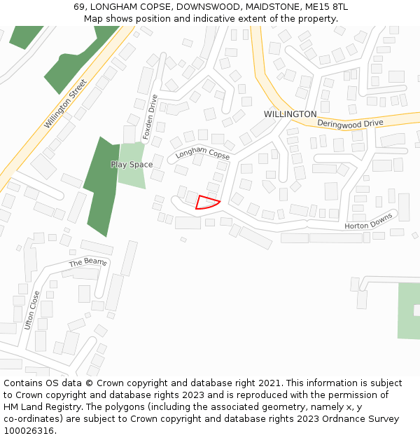 69, LONGHAM COPSE, DOWNSWOOD, MAIDSTONE, ME15 8TL: Location map and indicative extent of plot