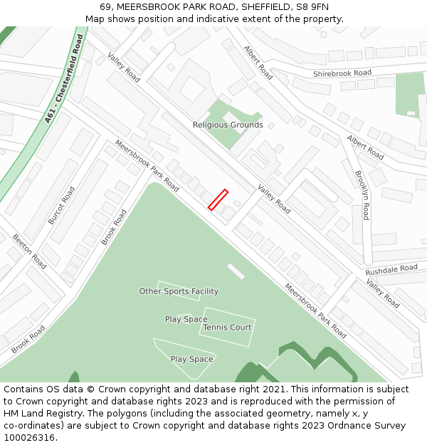 69, MEERSBROOK PARK ROAD, SHEFFIELD, S8 9FN: Location map and indicative extent of plot