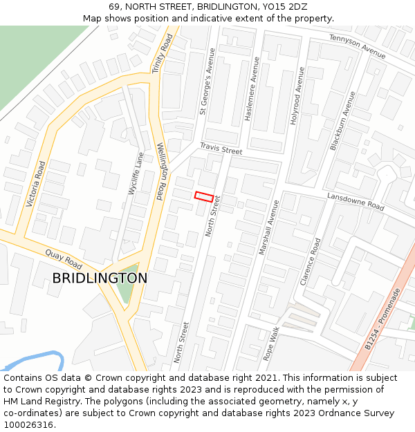 69, NORTH STREET, BRIDLINGTON, YO15 2DZ: Location map and indicative extent of plot