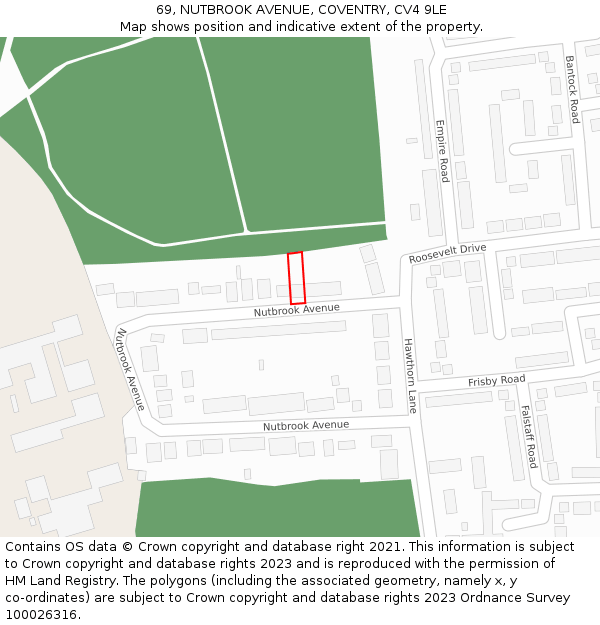 69, NUTBROOK AVENUE, COVENTRY, CV4 9LE: Location map and indicative extent of plot