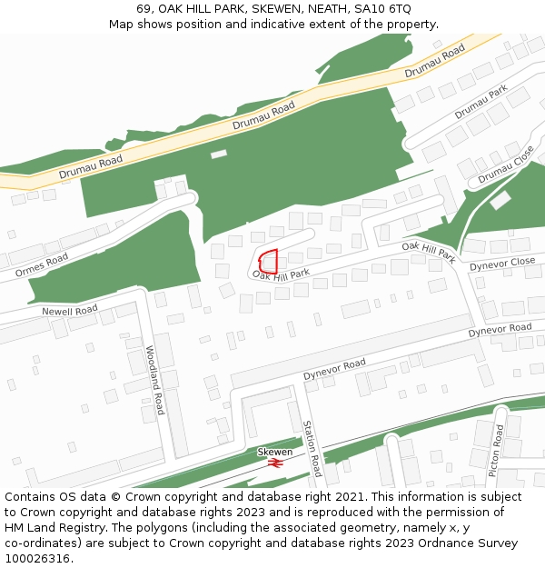 69, OAK HILL PARK, SKEWEN, NEATH, SA10 6TQ: Location map and indicative extent of plot