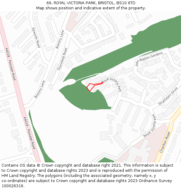69, ROYAL VICTORIA PARK, BRISTOL, BS10 6TD: Location map and indicative extent of plot