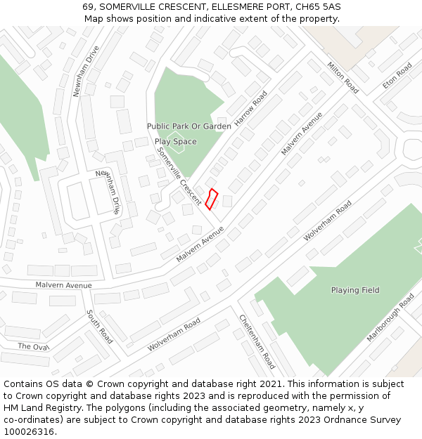 69, SOMERVILLE CRESCENT, ELLESMERE PORT, CH65 5AS: Location map and indicative extent of plot