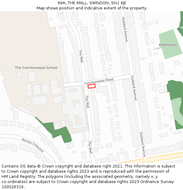69A, THE MALL, SWINDON, SN1 4JE: Location map and indicative extent of plot