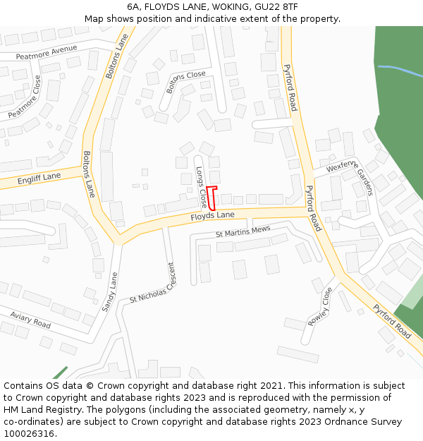 6A, FLOYDS LANE, WOKING, GU22 8TF: Location map and indicative extent of plot