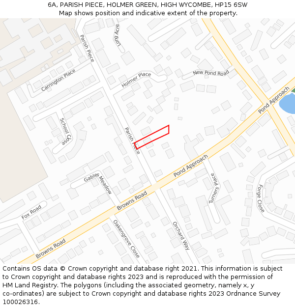 6A, PARISH PIECE, HOLMER GREEN, HIGH WYCOMBE, HP15 6SW: Location map and indicative extent of plot