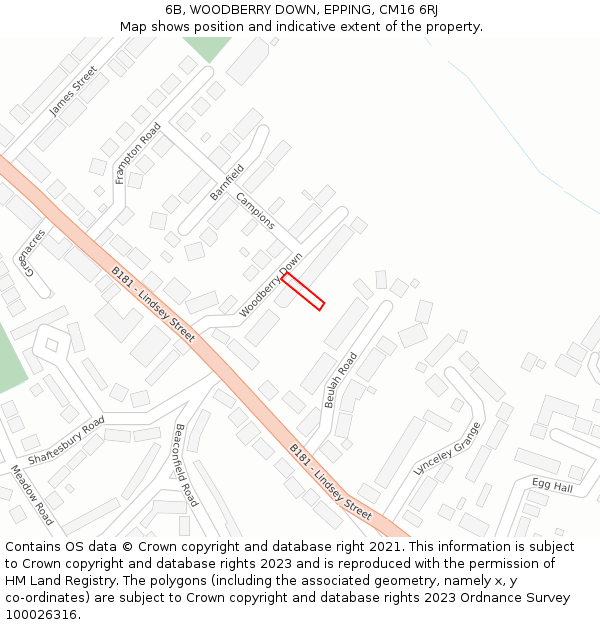 6B, WOODBERRY DOWN, EPPING, CM16 6RJ: Location map and indicative extent of plot