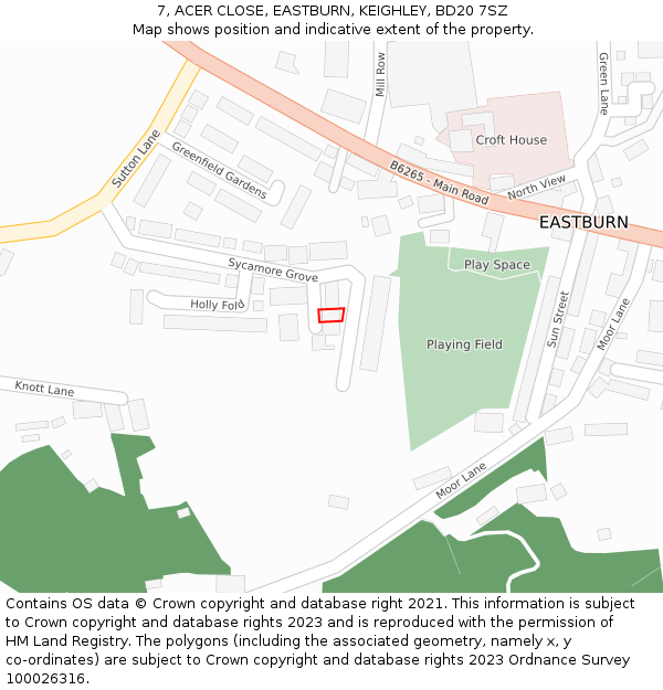 7, ACER CLOSE, EASTBURN, KEIGHLEY, BD20 7SZ: Location map and indicative extent of plot