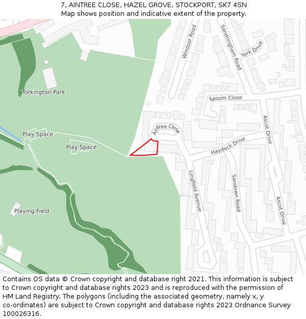 7, AINTREE CLOSE, HAZEL GROVE, STOCKPORT, SK7 4SN: Location map and indicative extent of plot