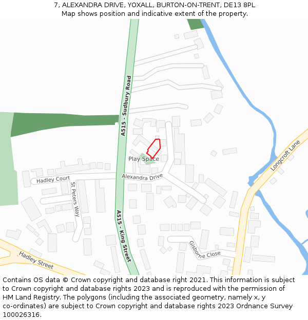 7, ALEXANDRA DRIVE, YOXALL, BURTON-ON-TRENT, DE13 8PL: Location map and indicative extent of plot