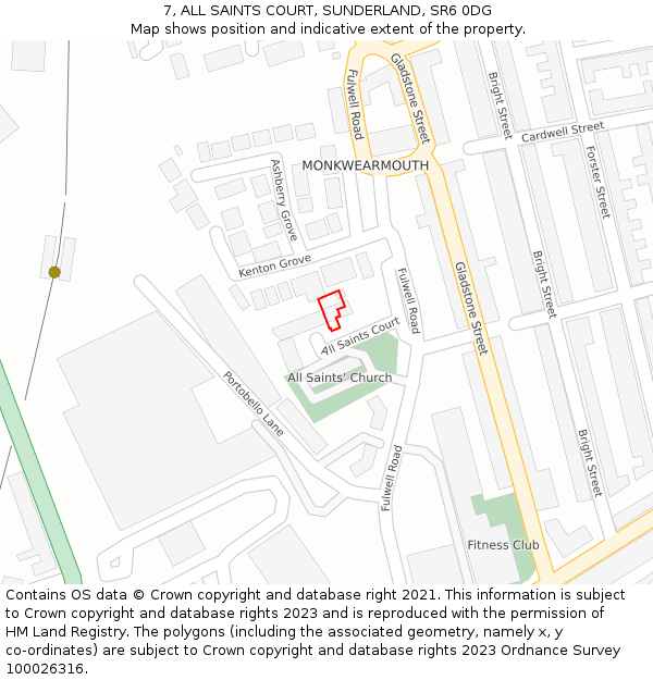 7, ALL SAINTS COURT, SUNDERLAND, SR6 0DG: Location map and indicative extent of plot