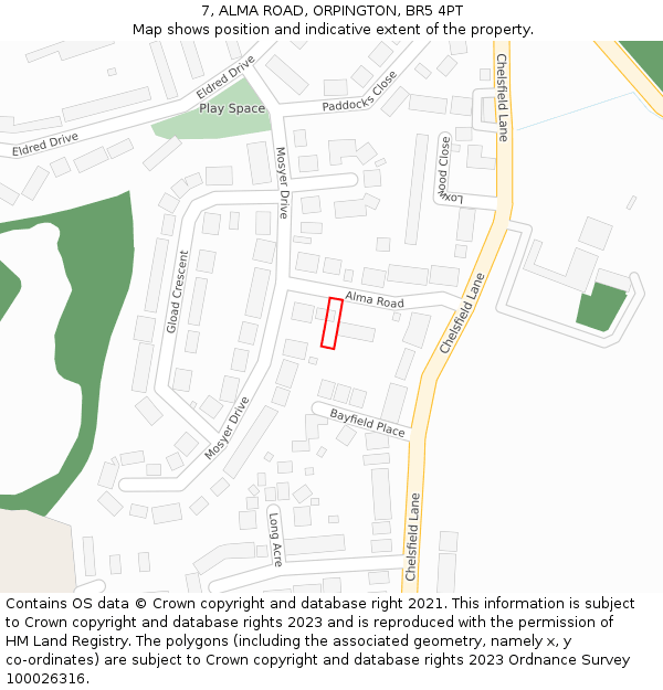 7, ALMA ROAD, ORPINGTON, BR5 4PT: Location map and indicative extent of plot