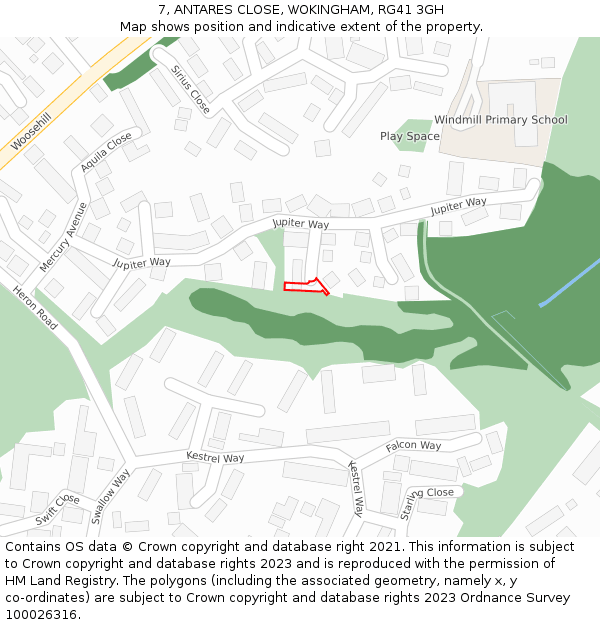 7, ANTARES CLOSE, WOKINGHAM, RG41 3GH: Location map and indicative extent of plot