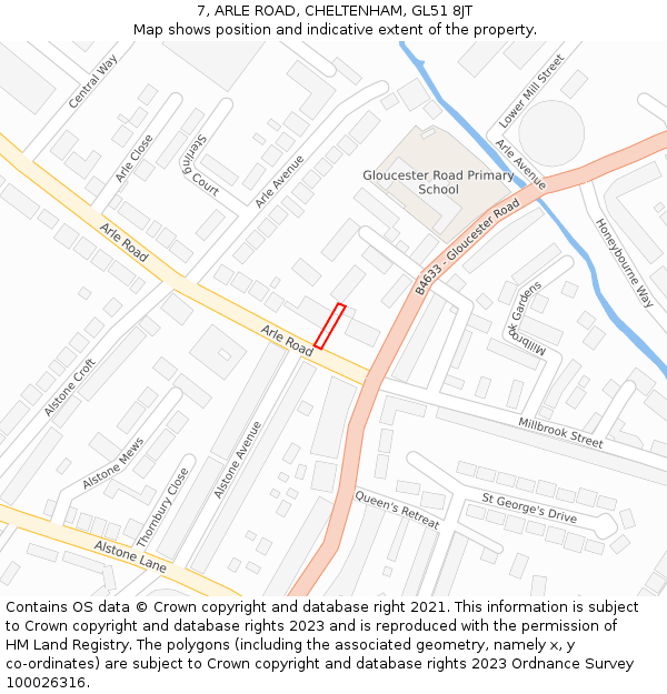 7, ARLE ROAD, CHELTENHAM, GL51 8JT: Location map and indicative extent of plot