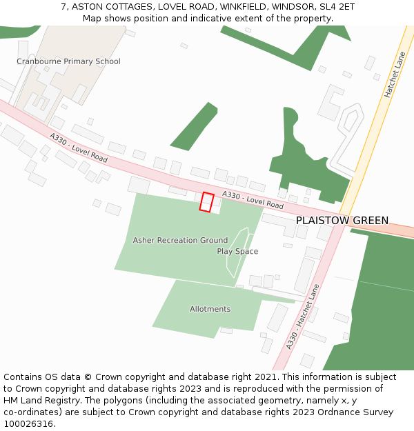 7, ASTON COTTAGES, LOVEL ROAD, WINKFIELD, WINDSOR, SL4 2ET: Location map and indicative extent of plot