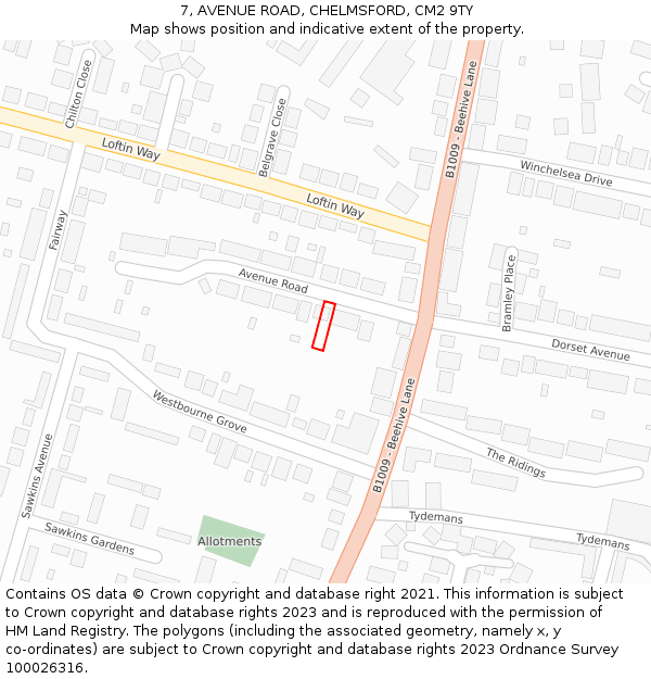 7, AVENUE ROAD, CHELMSFORD, CM2 9TY: Location map and indicative extent of plot