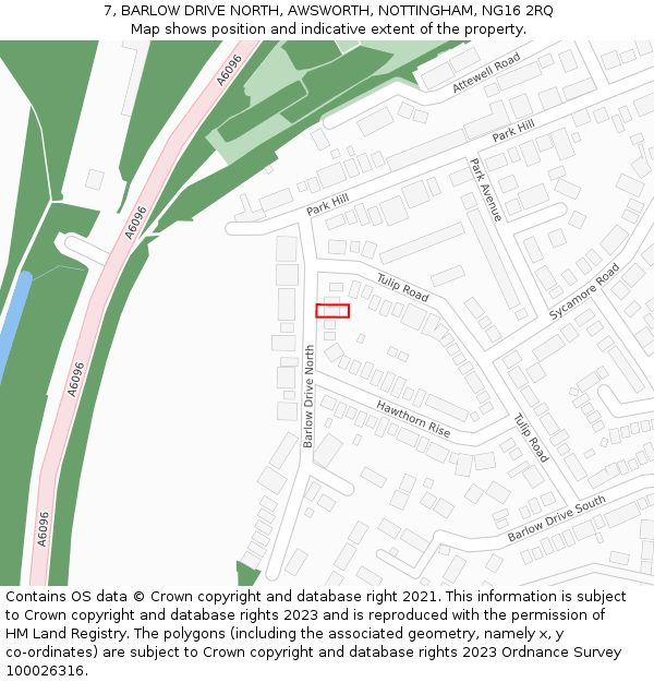 7, BARLOW DRIVE NORTH, AWSWORTH, NOTTINGHAM, NG16 2RQ: Location map and indicative extent of plot