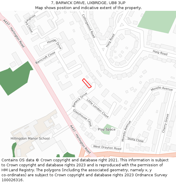 7, BARWICK DRIVE, UXBRIDGE, UB8 3UP: Location map and indicative extent of plot