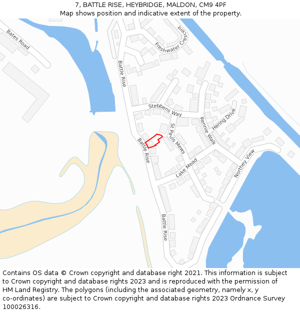 7, BATTLE RISE, HEYBRIDGE, MALDON, CM9 4PF: Location map and indicative extent of plot
