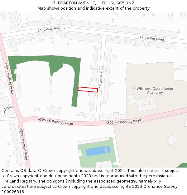 7, BEARTON AVENUE, HITCHIN, SG5 1NZ: Location map and indicative extent of plot