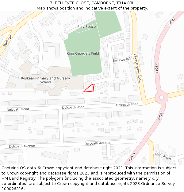 7, BELLEVER CLOSE, CAMBORNE, TR14 8RL: Location map and indicative extent of plot