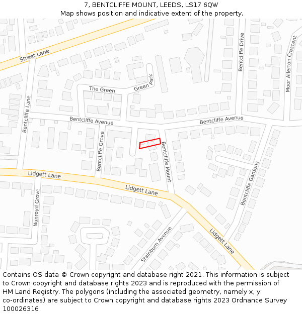 7, BENTCLIFFE MOUNT, LEEDS, LS17 6QW: Location map and indicative extent of plot