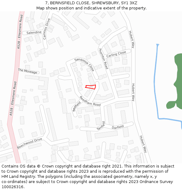 7, BERINSFIELD CLOSE, SHREWSBURY, SY1 3XZ: Location map and indicative extent of plot