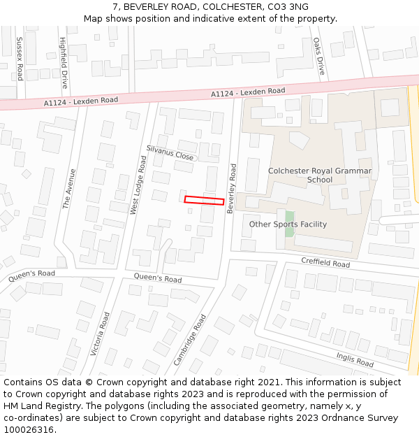 7, BEVERLEY ROAD, COLCHESTER, CO3 3NG: Location map and indicative extent of plot