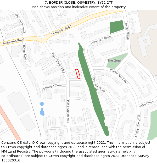 7, BORDER CLOSE, OSWESTRY, SY11 2TT: Location map and indicative extent of plot