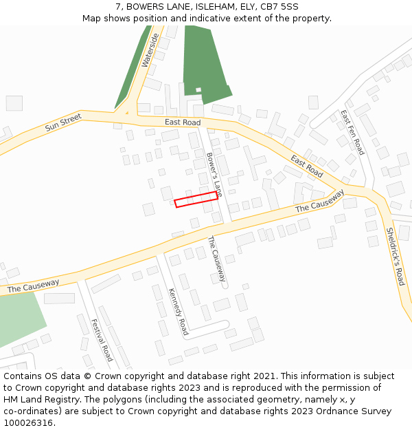 7, BOWERS LANE, ISLEHAM, ELY, CB7 5SS: Location map and indicative extent of plot