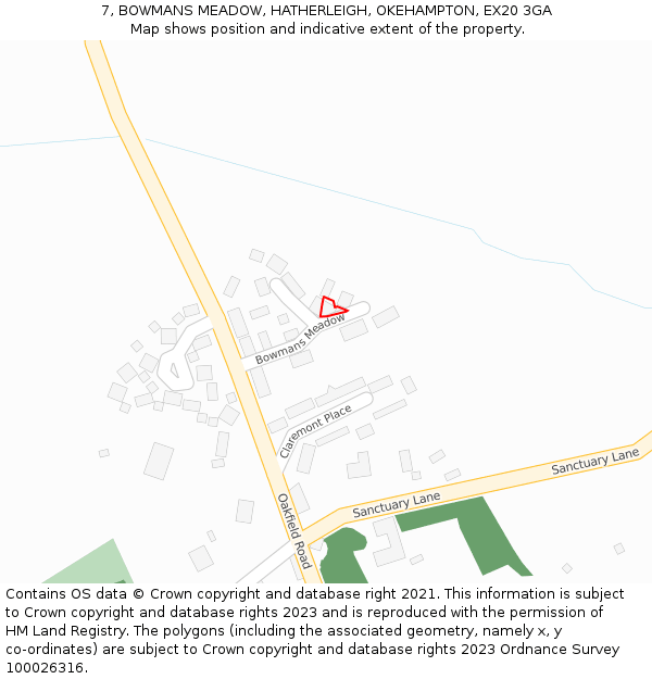 7, BOWMANS MEADOW, HATHERLEIGH, OKEHAMPTON, EX20 3GA: Location map and indicative extent of plot