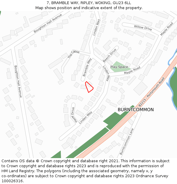 7, BRAMBLE WAY, RIPLEY, WOKING, GU23 6LL: Location map and indicative extent of plot