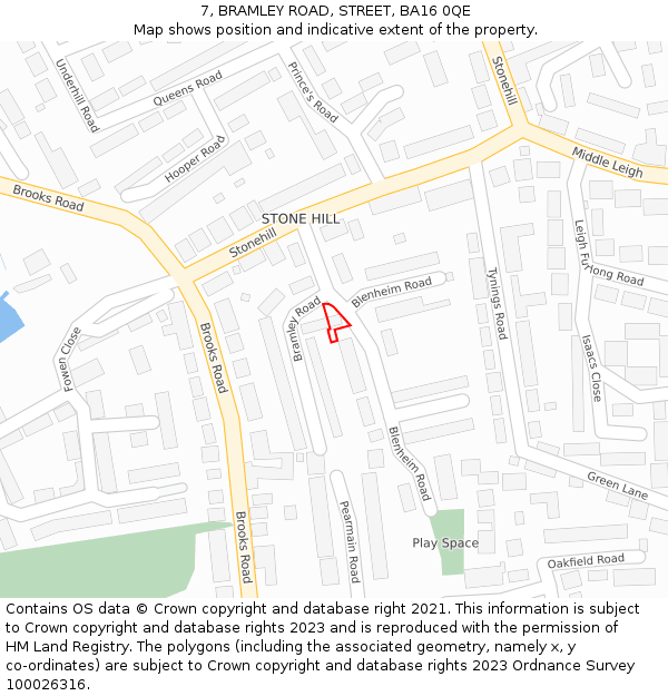 7, BRAMLEY ROAD, STREET, BA16 0QE: Location map and indicative extent of plot