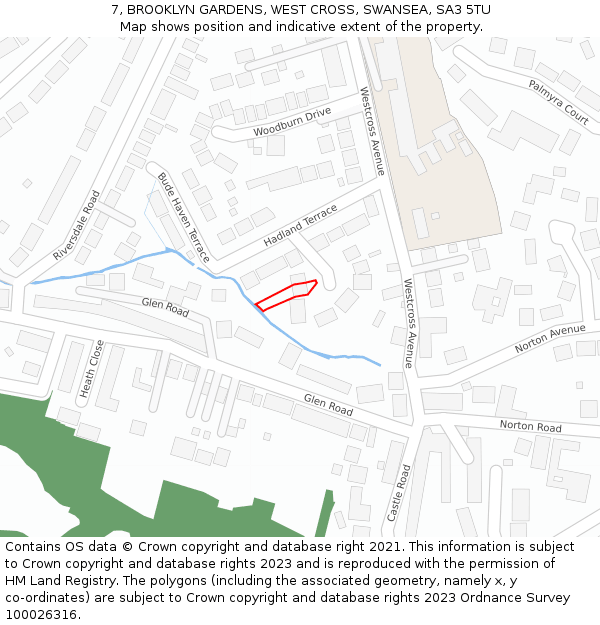 7, BROOKLYN GARDENS, WEST CROSS, SWANSEA, SA3 5TU: Location map and indicative extent of plot