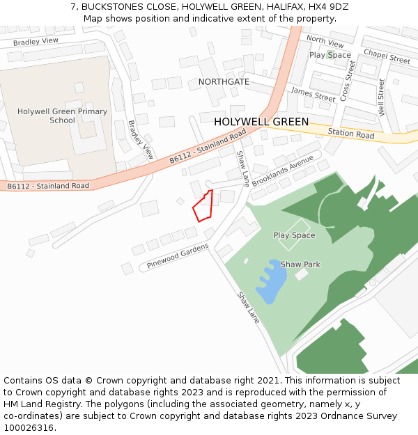 7, BUCKSTONES CLOSE, HOLYWELL GREEN, HALIFAX, HX4 9DZ: Location map and indicative extent of plot