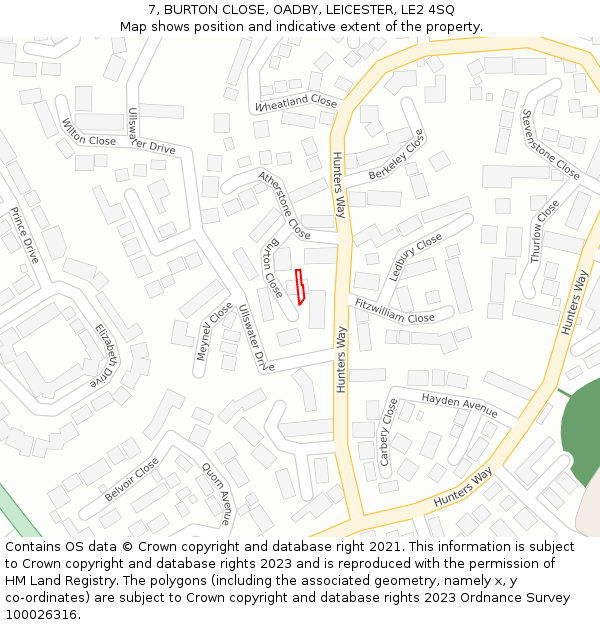 7, BURTON CLOSE, OADBY, LEICESTER, LE2 4SQ: Location map and indicative extent of plot