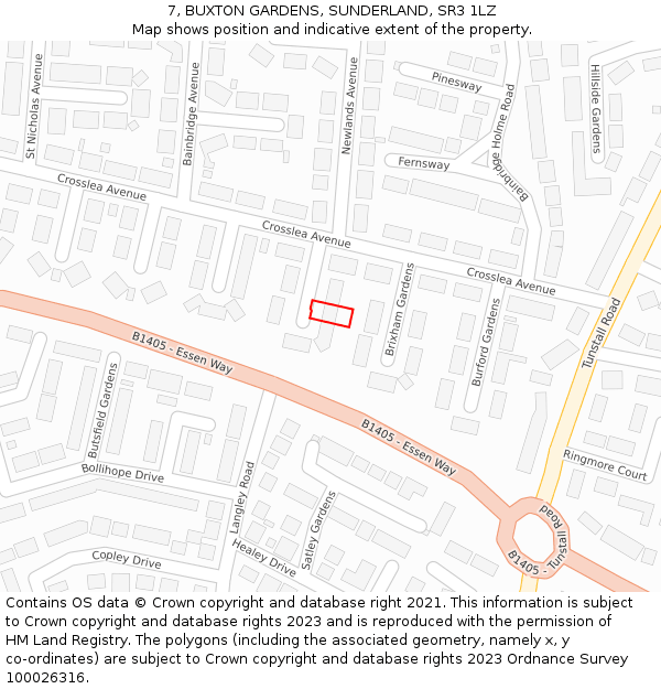 7, BUXTON GARDENS, SUNDERLAND, SR3 1LZ: Location map and indicative extent of plot