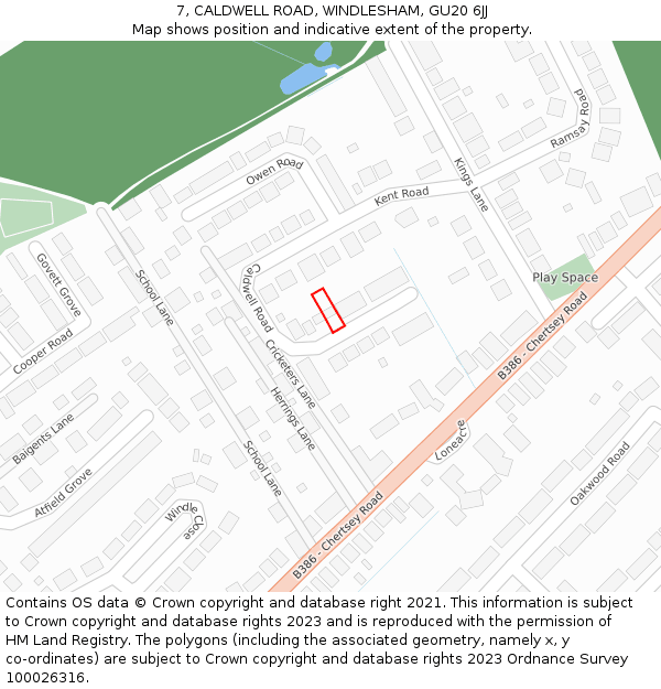 7, CALDWELL ROAD, WINDLESHAM, GU20 6JJ: Location map and indicative extent of plot