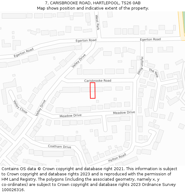 7, CARISBROOKE ROAD, HARTLEPOOL, TS26 0AB: Location map and indicative extent of plot