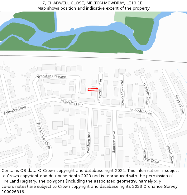 7, CHADWELL CLOSE, MELTON MOWBRAY, LE13 1EH: Location map and indicative extent of plot