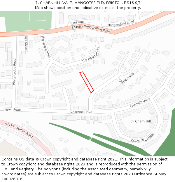 7, CHARNHILL VALE, MANGOTSFIELD, BRISTOL, BS16 9JT: Location map and indicative extent of plot