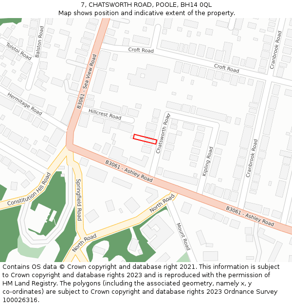 7, CHATSWORTH ROAD, POOLE, BH14 0QL: Location map and indicative extent of plot