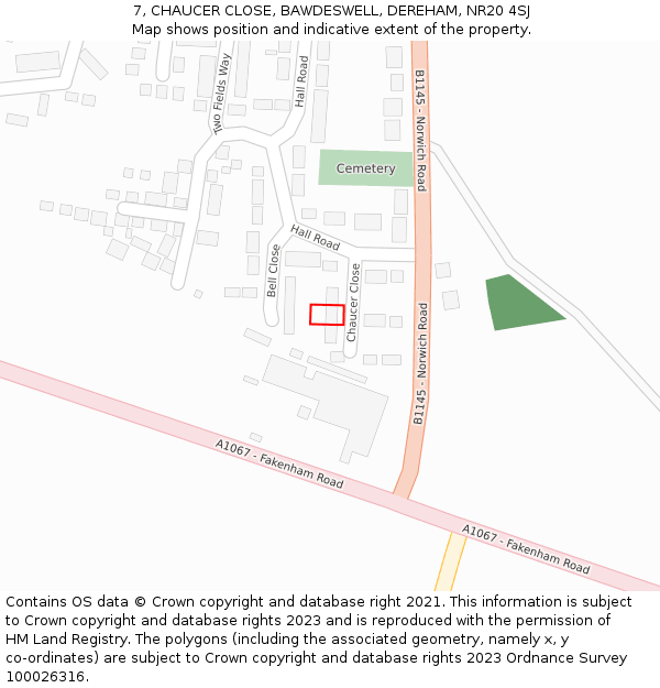 7, CHAUCER CLOSE, BAWDESWELL, DEREHAM, NR20 4SJ: Location map and indicative extent of plot