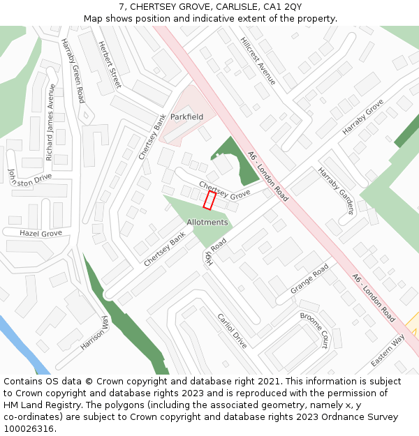 7, CHERTSEY GROVE, CARLISLE, CA1 2QY: Location map and indicative extent of plot