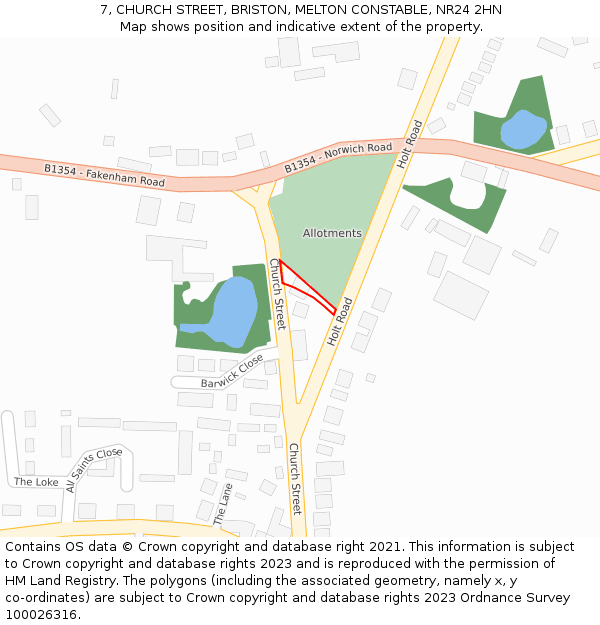 7, CHURCH STREET, BRISTON, MELTON CONSTABLE, NR24 2HN: Location map and indicative extent of plot