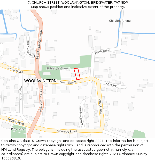 7, CHURCH STREET, WOOLAVINGTON, BRIDGWATER, TA7 8DP: Location map and indicative extent of plot