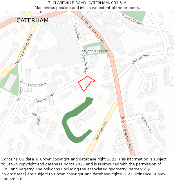 7, CLAREVILLE ROAD, CATERHAM, CR3 6LA: Location map and indicative extent of plot