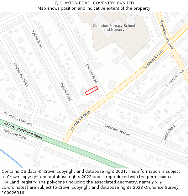 7, CLAYTON ROAD, COVENTRY, CV6 1FD: Location map and indicative extent of plot