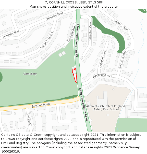 7, CORNHILL CROSS, LEEK, ST13 5RF: Location map and indicative extent of plot